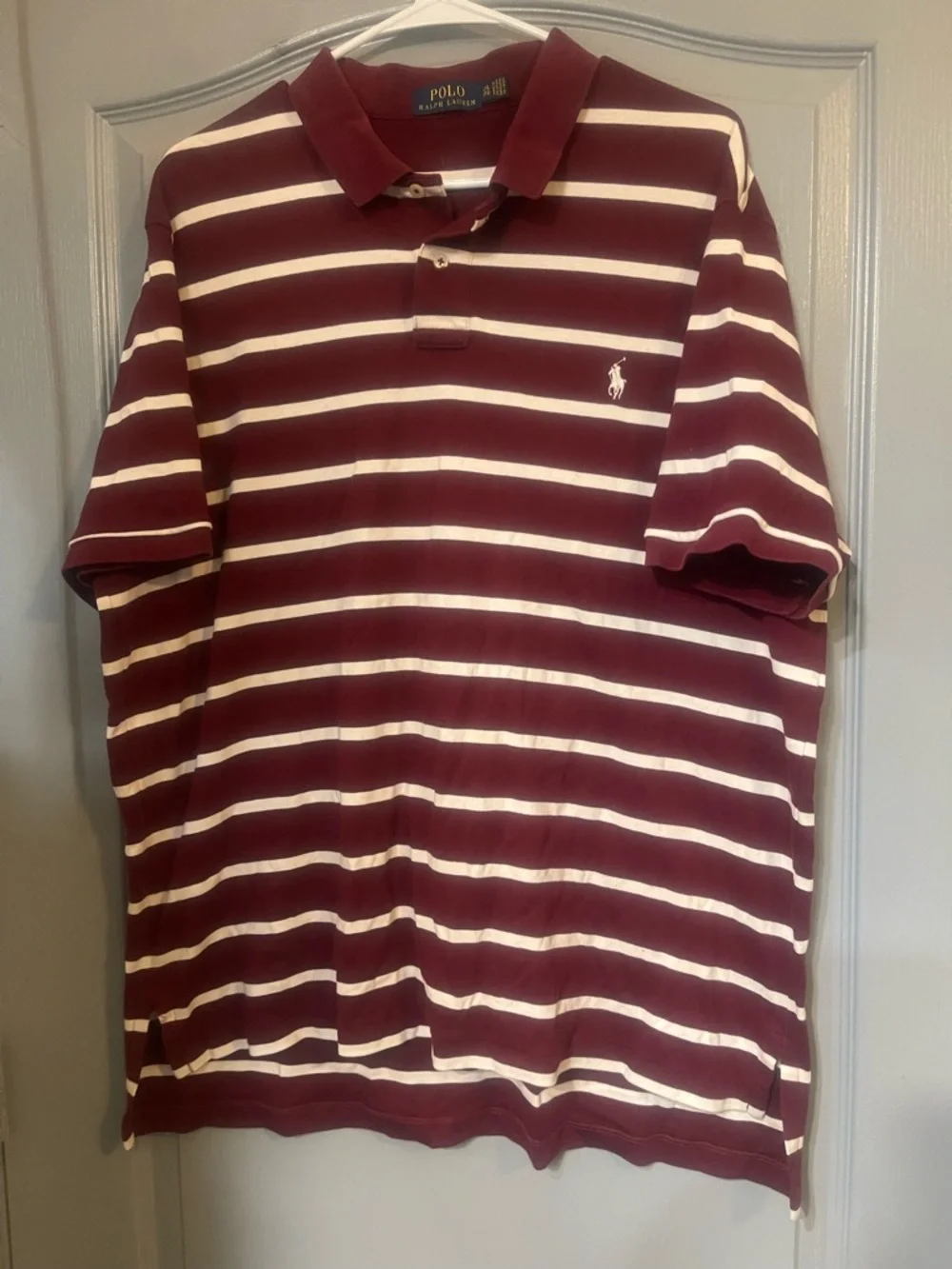 Ralph Lauren burgundy and White Striped Polo Shirt